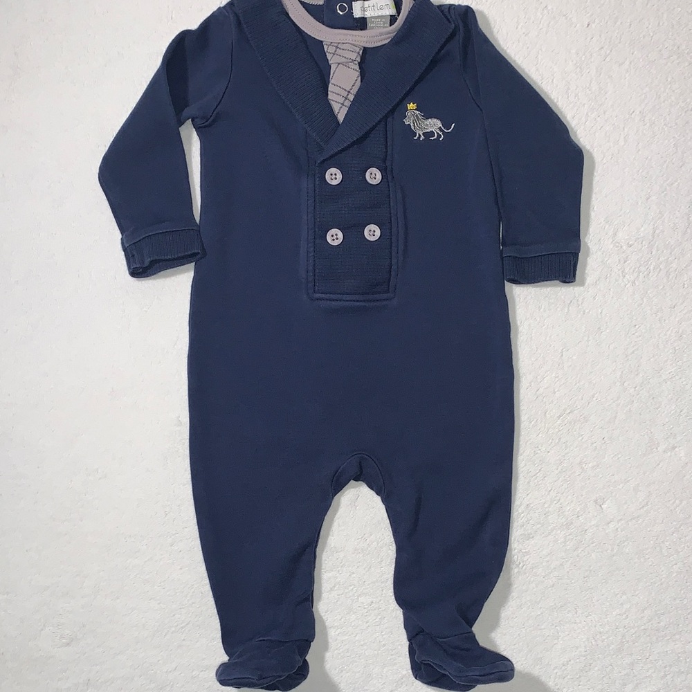 Petit Lem Dark Blue Footed One Piece Size 6 Months